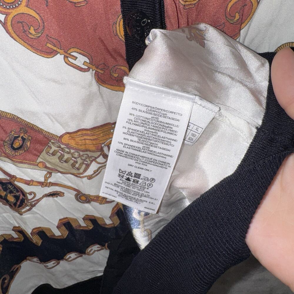 Brooks Brothers Equestrian Chain Scarf Print Silk Cardigan SZ XL Old Money - Picture 5 of 8